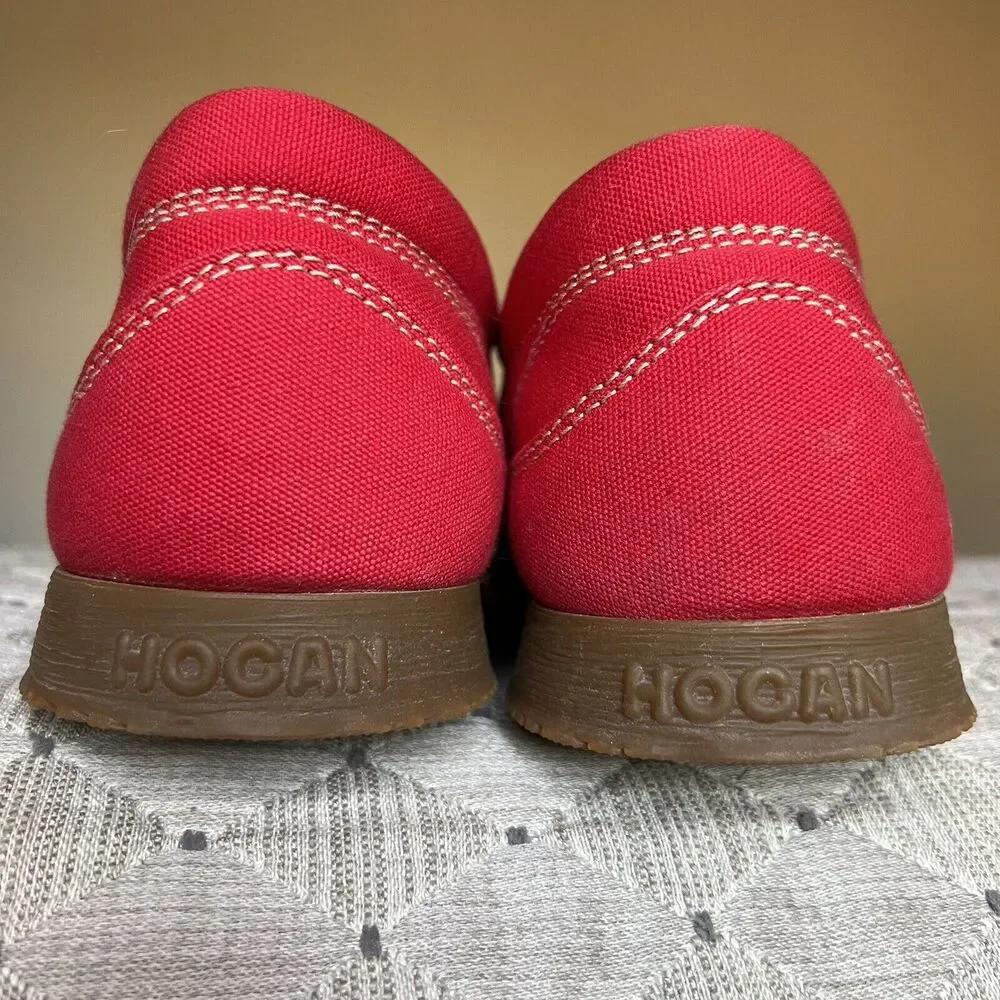 Hogan by Tod’s Bright Red Canvas Lace Up Sneaker Casual Shoes Men’s UK 9.5 US 11